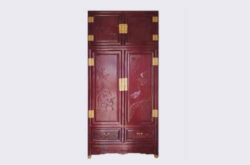 常州高端中式家居装修深红色纯实木衣柜